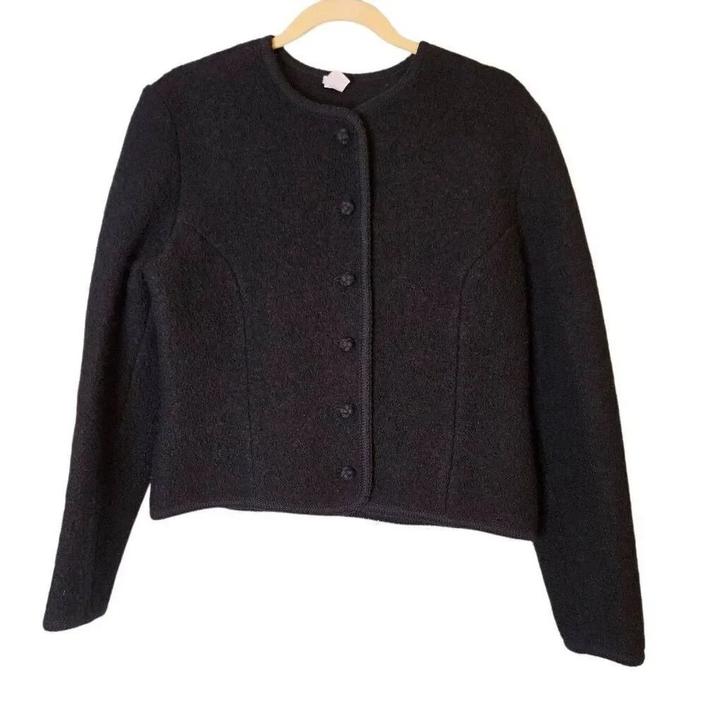 Lands' End modest black wool cardigan/jacket, button front. 10P.